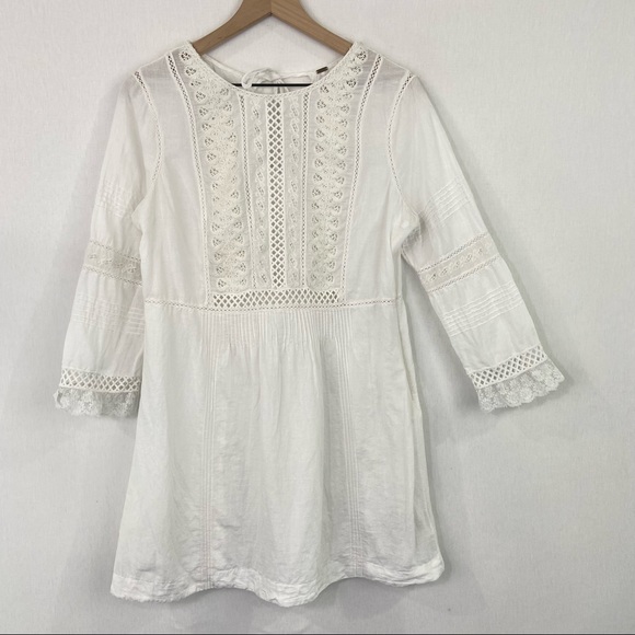 Free People Little Wings Lace Tunic Dress White Linen Beach Summer Peasant Large - Picture 2 of 10